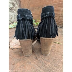 ALDO black suede ankle boots with fringe 3 inch heel western size 70